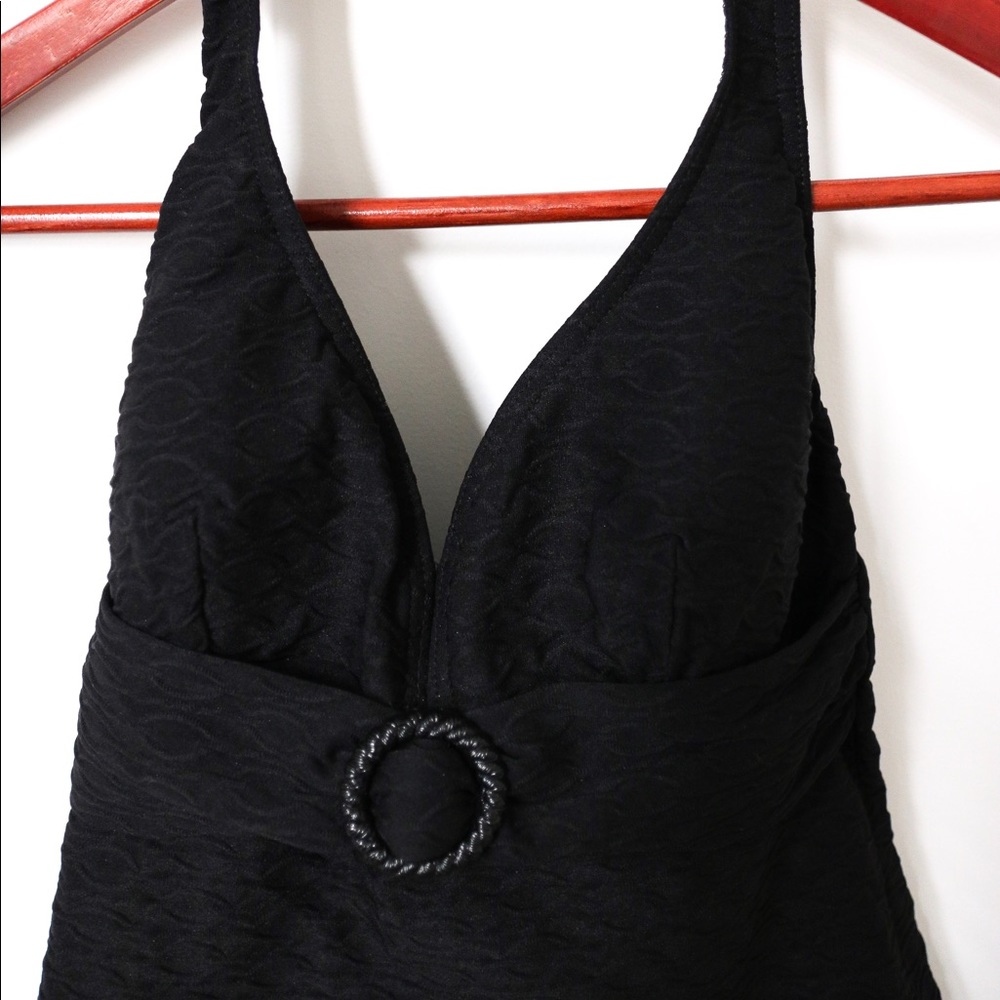 Black V-Neck Belted Swimsuit Halter Tankini - Picture 5 of 6